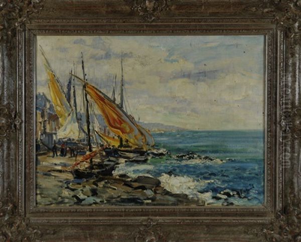 Fischerboote Am Ufer Einer Italienischen Kuste Oil Painting by Otto Hammel