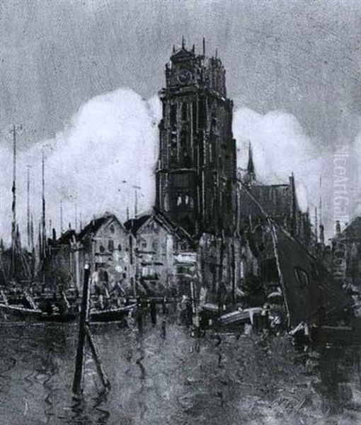 Dordrecht (+ Another; 2 Works) Oil Painting by Otto Hammel