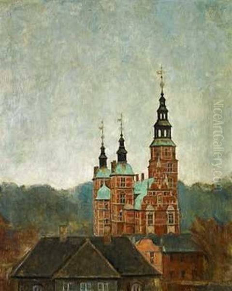 Toppen Af Rosenborg Med Huse I Forgrunden Oil Painting by Svend Hammershoi