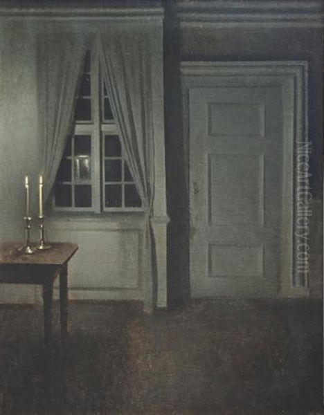 Interior With Two Candles Oil Painting by Vilhelm Hammershoi