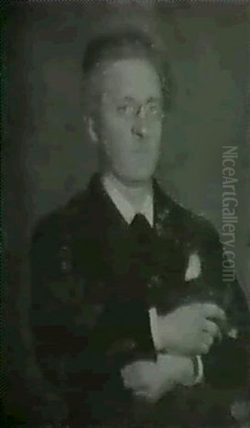 Portraet Af Tandlaege Alfred Bramsen, 42 Ar Gammel. Bryst-  Billede Med Haender. Siddende. Naesten En Face... Oil Painting by Vilhelm Hammershoi