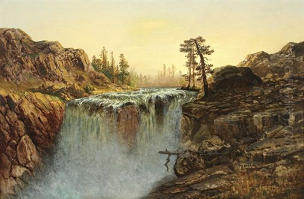 Rocky Gorge With Waterfall Oil Painting by James Astbury Hammersley