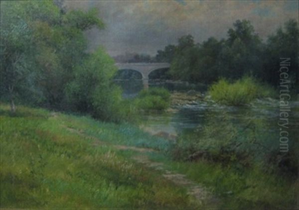 Riverscape With Bridge Oil Painting by Clawson Shakespeare Hammitt