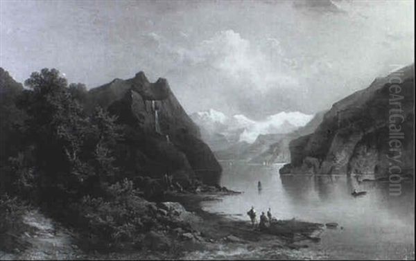 Gebirgssee Mit Segelbooten Oil Painting by Guido Hampe