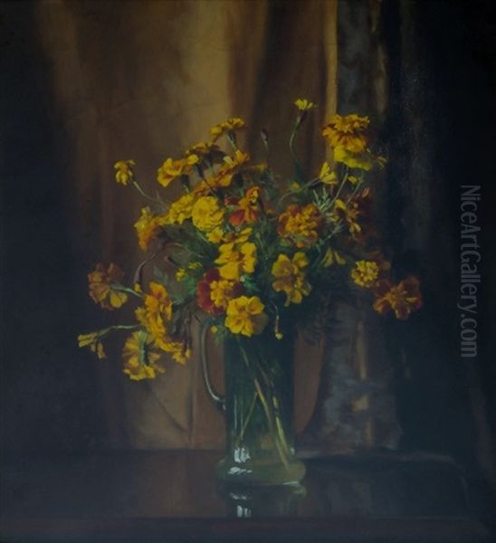 Yellow Floral Still Life Oil Painting by Carl Hampel
