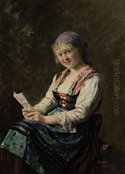 Bildnis Eines Sitzenden Madchens Mit Brief Oil Painting by Hans Hamza