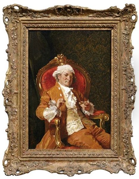 Bildnis Eines Vornehmen Herrn Mit Schnupftabakdose In Einem Roten Lehnstuhl Sitzend Oil Painting by Johann Hamza
