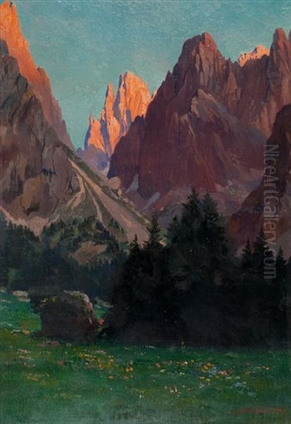 Alpine Scene Oil Painting by Eduard Freiherr von Handel-Mazetti