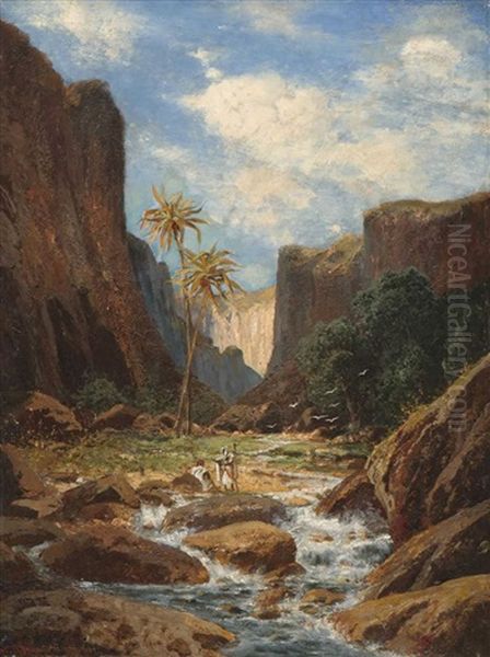 Nordafrikanisches Felsental Mit Bachlauf Oil Painting by Ernst Hanfstaengl