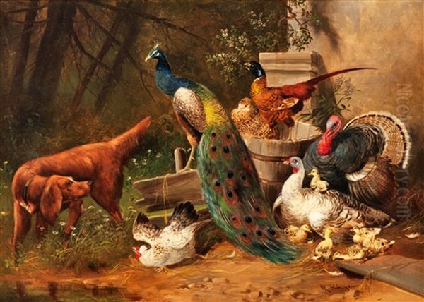 Federvieh Mit Jagdhund Oil Painting by Max Josef Haenger Sr.