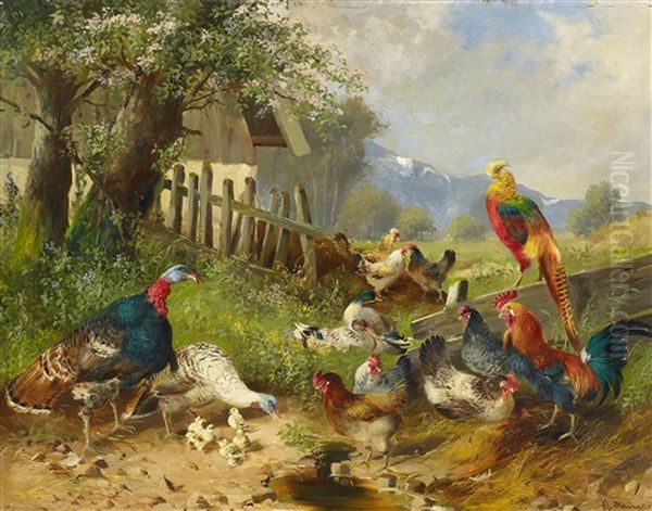 Sommerliche Idylle Mit Federvieh Oil Painting by Max Josef Haenger Sr.