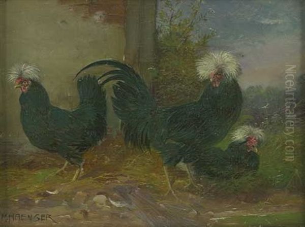 Drei Hollandische Weishauben Im Freilauf Oil Painting by Max Josef Haenger Sr.
