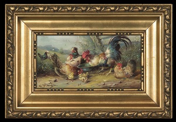 Birds Backyard Oil Painting by Max Josef Haenger Sr.