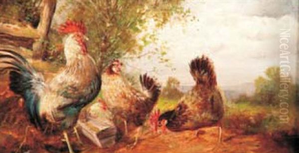 Kohout A Slepice Oil Painting by Max Josef Haenger Sr.