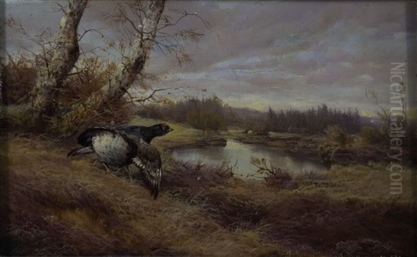 Auerhahn In Herbstlicher Landschaft Oil Painting by Max Josef Haenger Sr.