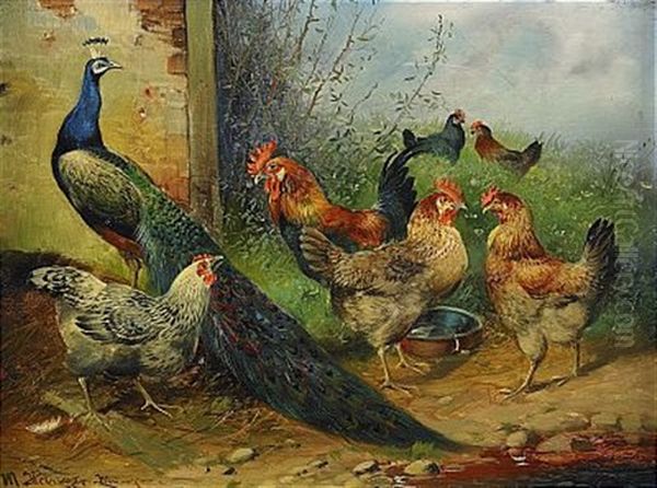 Tupp, Honor Och Pafagel (+ Another; Pair) Oil Painting by Max Josef Haenger Sr.