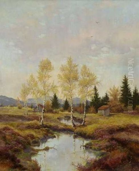 Herbst Im Aiblinger Moor Oil Painting by Max Josef Haenger Sr.
