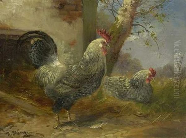 Hahn Und Henne Oil Painting by Max Josef Haenger Sr.