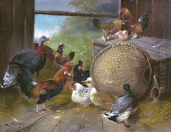 Szenerie Auf Einem Geflugelhof Oil Painting by Max Josef Haenger Sr.