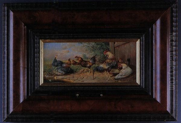 Hahne Und Truhthahn Oil Painting by Max Josef Haenger Sr.