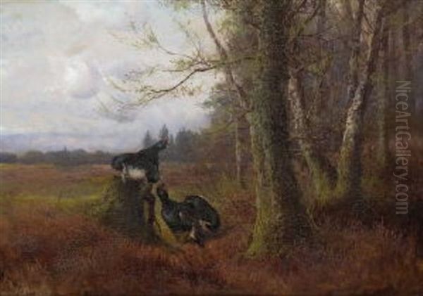 Auerhahne Am Waldrand Oil Painting by Max Josef Haenger Sr.