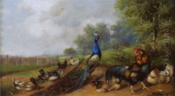 Feldlandschaft Mit Federvieh Oil Painting by Max Josef Haenger Sr.