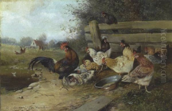 Huhnerhof Oil Painting by Max Josef Haenger Sr.