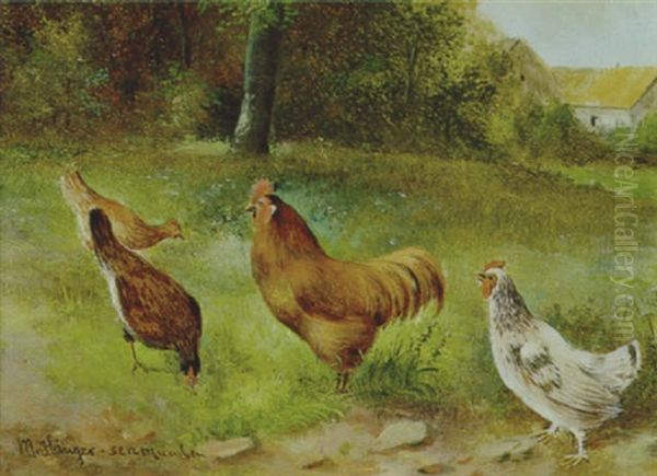 Federvieh Im Garten Oil Painting by Max Josef Haenger Sr.