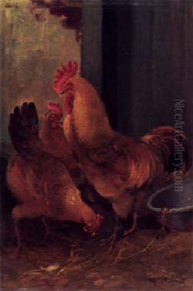 Auf Dem Huhnerhof Oil Painting by Max Josef Haenger Sr.