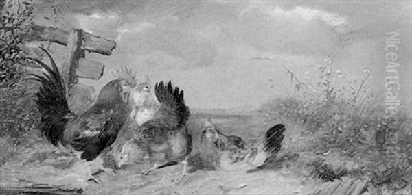 Federvieh In Einer Landschaft Oil Painting by Max Josef Haenger Sr.