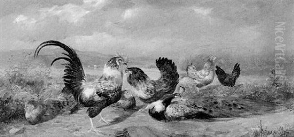 Federvieh Vor Einem Seeufer Oil Painting by Max Josef Haenger Sr.