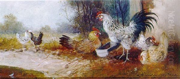 Idyll Im Huhnerhof Oil Painting by Max Josef Haenger Sr.