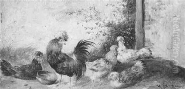 Federvieh Oil Painting by Max Josef Haenger Sr.