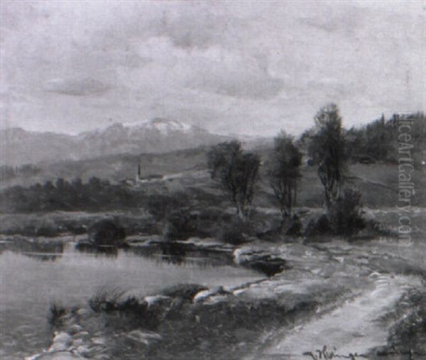 Voralpenlandschaft Mit Einem See Oil Painting by Max Josef Haenger Sr.