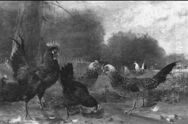 Federvieh In Einer Landschaft Oil Painting by Max Josef Haenger Sr.