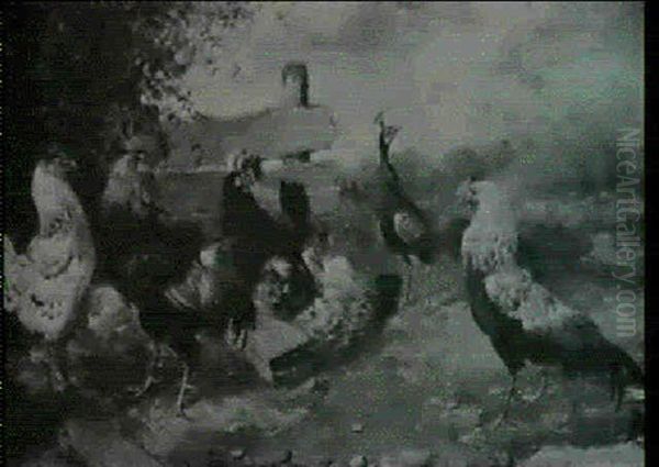 Huhnerhof Oil Painting by Max Josef Haenger Sr.