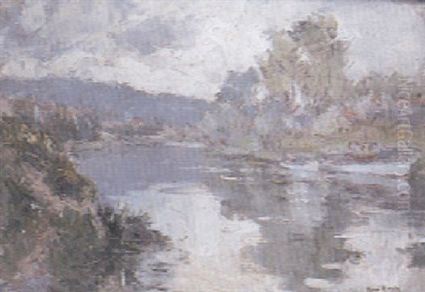La Seine Au Bas De Meudon Oil Painting by Rene Hanin