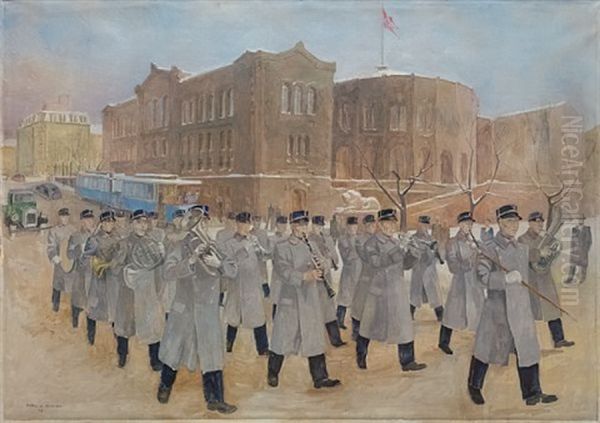 Divisjonsmusikken / Gardemusikken Pa Karl Johan Oil Painting by Carl Von Hanno