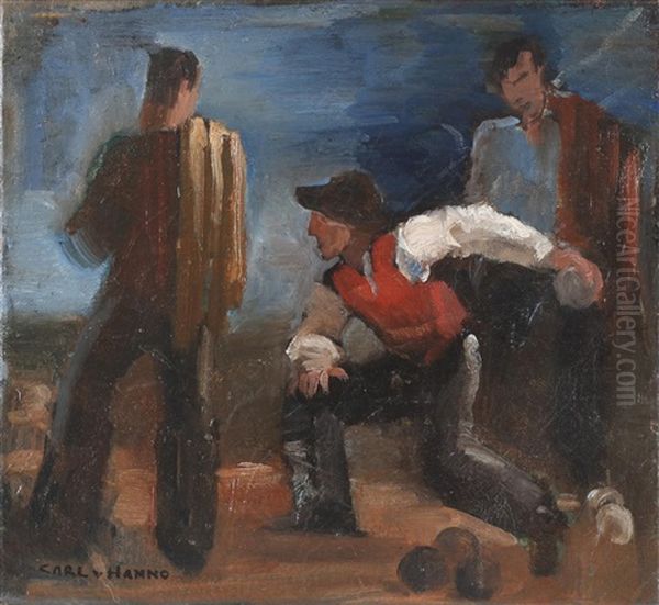 Boulespillere Oil Painting by Carl Von Hanno