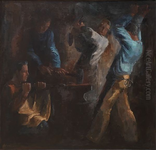 I Smedens Verksted Oil Painting by Carl Von Hanno