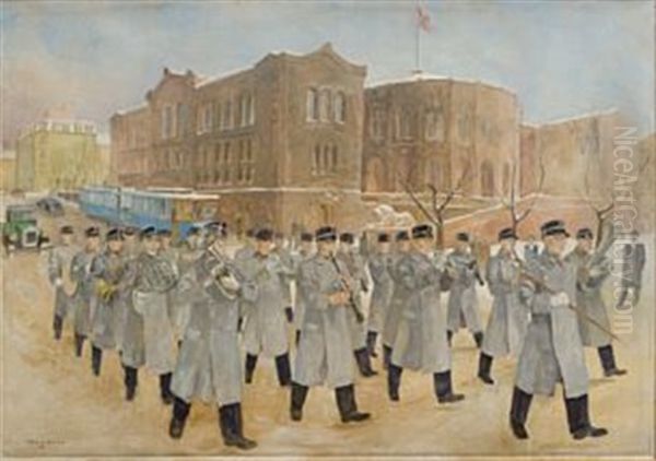 Gardemusikken Pa Karl Johan Oil Painting by Carl Von Hanno