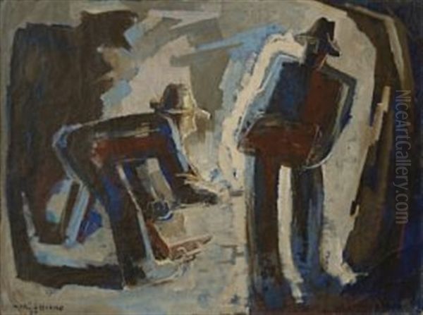 Tunellarbeidere/ Gruvearbeidere I Motlys Oil Painting by Carl Von Hanno