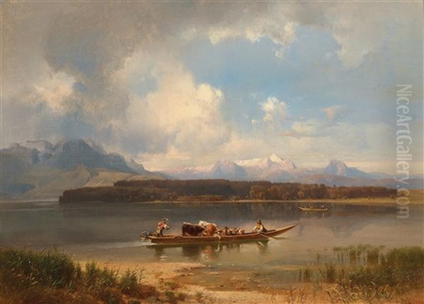 Der Chiemsee Im Herbst [lake Chiemsee In Autumn] Oil Painting by Anton Hansch