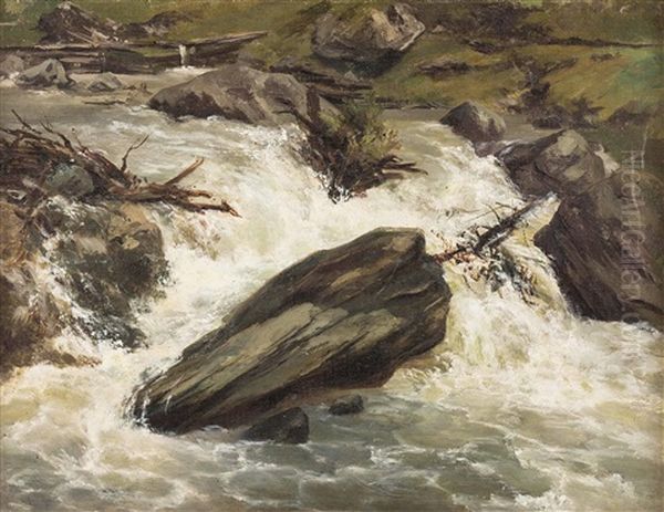 Die Krimmler Ache Oil Painting by Anton Hansch