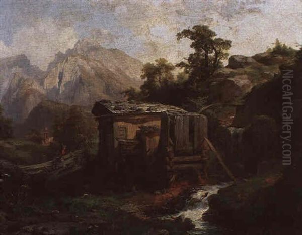 Landschaft Mit Gebirgsbach Und Figuraler Staffage Oil Painting by Anton Hansch