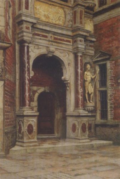 Fra Den Indre Slotsgard, Frederiksborg Oil Painting by Adolf Heinrich Claus Hansen