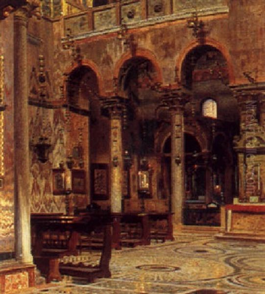 Hovedskibet I St. Marco, Venedit Oil Painting by Adolf Heinrich Claus Hansen