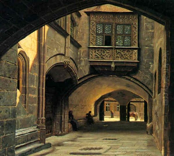 Gardparti Fra Et Gotisk Hus I Nurnberg Oil Painting by Adolf Heinrich Claus Hansen