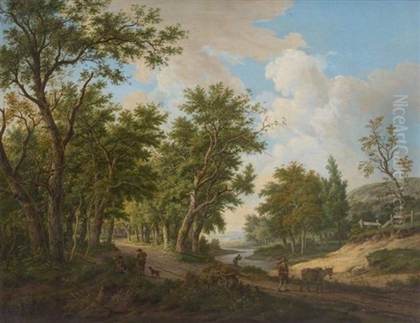Paysage Anime Sur Fond De Riviere Oil Painting by Carel Lodewijk Hansen