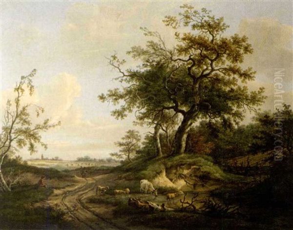 Landschaft Mit Tieren Und Hirte Oil Painting by Carel Lodewijk Hansen